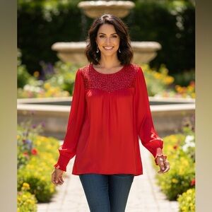 Vine & Love Boutique Red sequins detail satin blouse size small